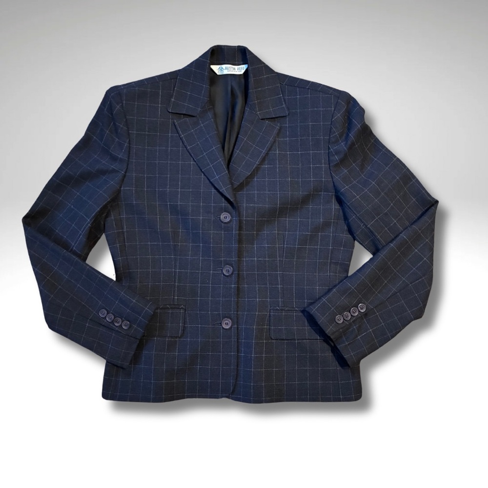 Austin Reed Worsted Wool Windowpane Blazer | Equestrian Academia